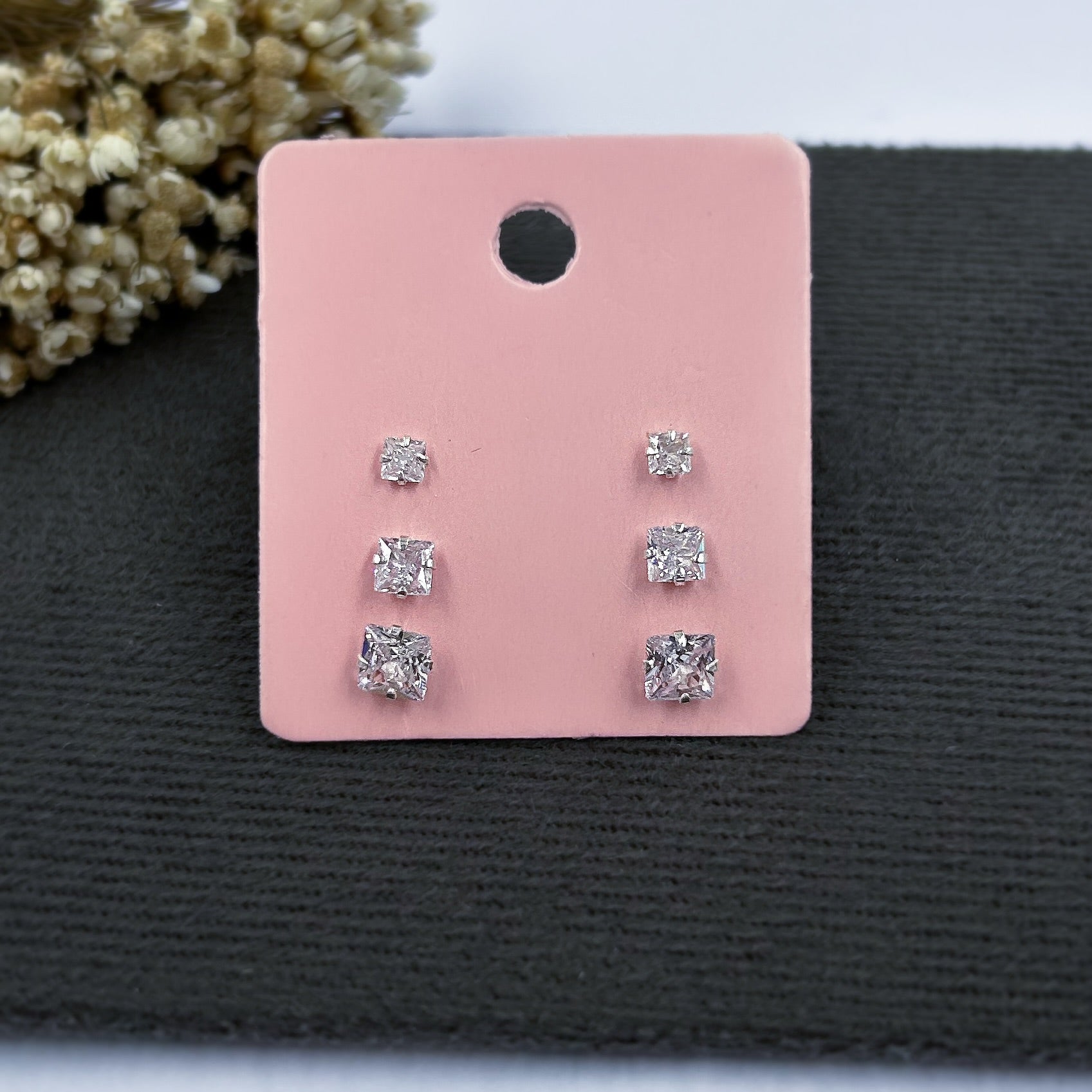 Kit Brincos Quadrados com Pedras de Zircônia Brancas em Prata 925