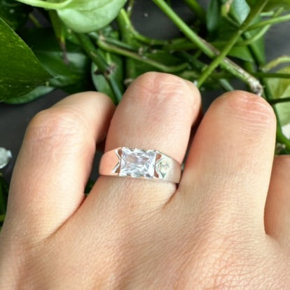Anel Masculino De Prata 925 Com Pedra De Cristal