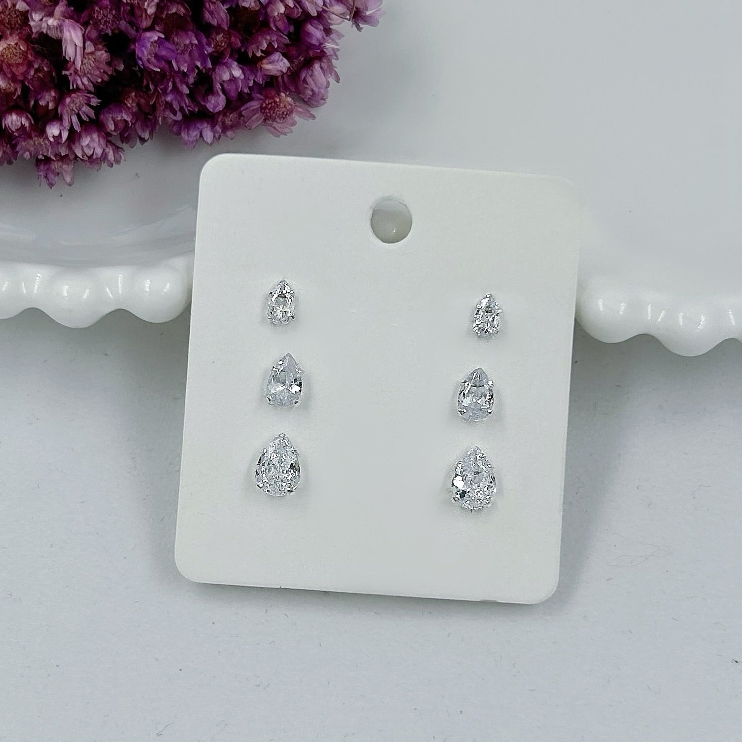 Kit Brincos Gotas com Pedras de Zircônias Cristal em Prata 925