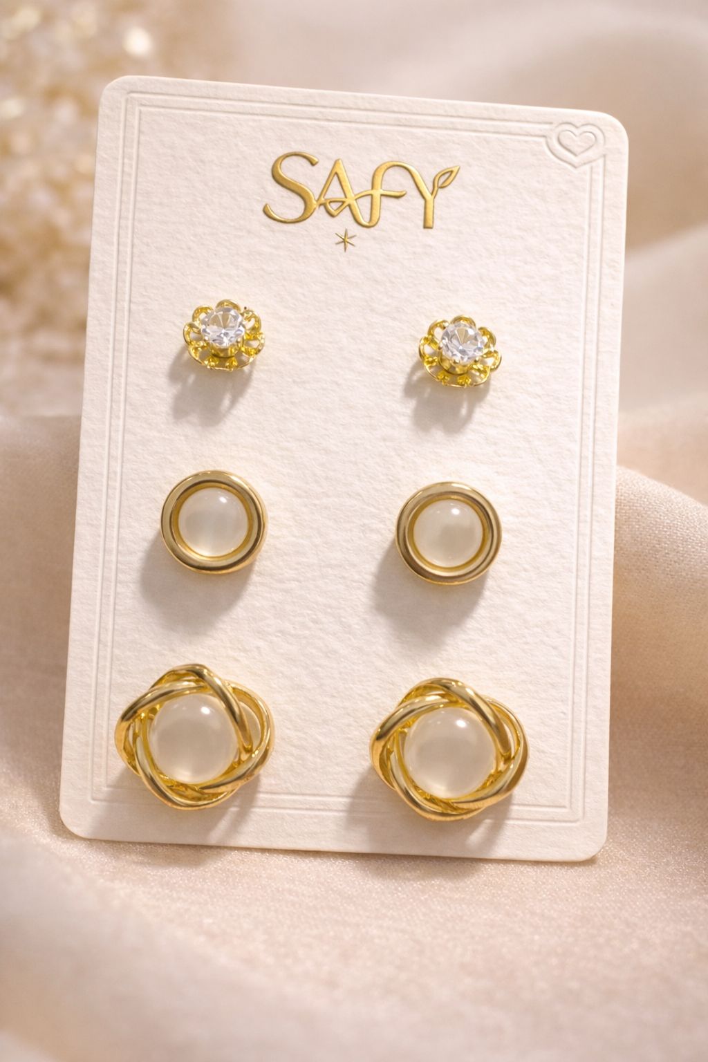 Trio de Brincos Banhado a Ouro Círculo Flor